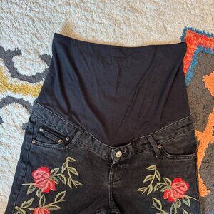 Topshop Moto Maternity Over the belly Embroidered Floral Jeans